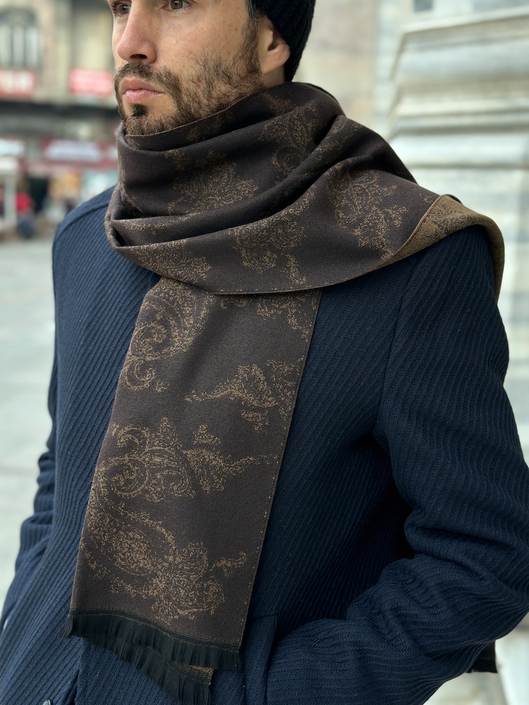 Cotton Men's Scarf in Caramel & Milky Brown Harmony Royal Warmth