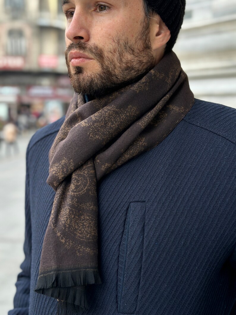 Cotton Men's Scarf in Caramel & Milky Brown Harmony Royal Warmth