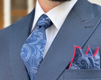 Set Cravate + Pochette HISDERN - Motif Floral - Mariage, Cérémonie