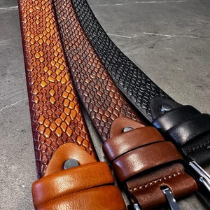 Premium Snake Leather Belts - Brown, Black, Tan Color Vintage Leather Belts for Men. Personalized Gift for Birthdays.