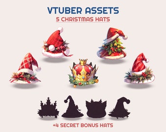 Christmas VTuber Hat Asset: Holiday PNG Set (Digital Download)