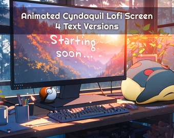 Animated Cyndaquil Lofi Twitch Scene, Gaming Stream Overlay (Digital Download)