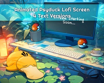 Psyduck Animated Lofi Stream Scene: Gaming Desk Twitch Overlay (Digital Download)