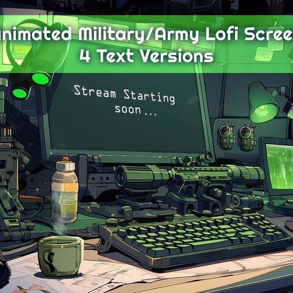 Militär/Armee Shooter Animierte Lofi Gaming Schreibtisch Twitch Szene, Stream ab bald, Bin gleich wieder da, Danke fürs Zuschauen, Offline, Gameplay