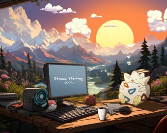 Togepi Lofi Animated Twitch Stream Scene – Gaming Desk (MP4)