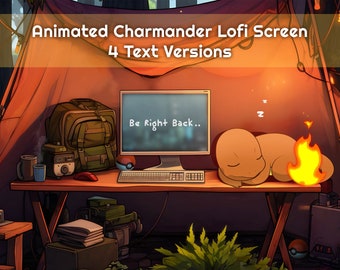 Charmander Animated Lofi Twitch Screen: Gaming Desk Scene (Digital Download)