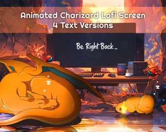 Charizard Lofi Animated Twitch Scene: Gaming Desk Stream Screen (Digital Download)