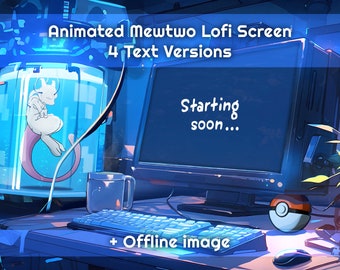 Mewtwo Animated Lofi Twitch Scene, Pokemon Loading Screen (Digital Download)