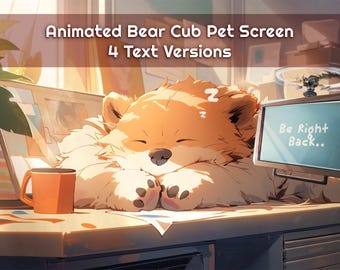Anime Bear Cub Animated Twitch Screens: Lofi Gaming Desk Scene (Digital Download)
