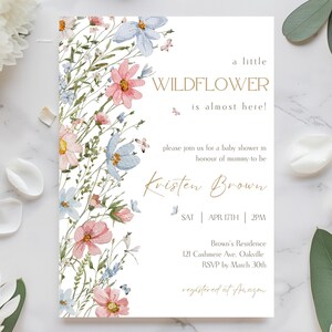 Wildflower Baby Shower Invitation, Baby In Bloom Baby Shower Invite, Spring Flowers Baby Shower, Floral Girl Baby Shower Invite
