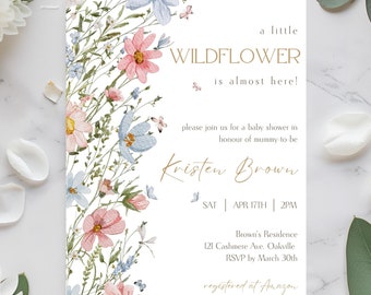Wildflower Baby Shower Invitation, Baby In Bloom Baby Shower Invite, Spring Flowers Baby Shower, Floral Girl Baby Shower Invite