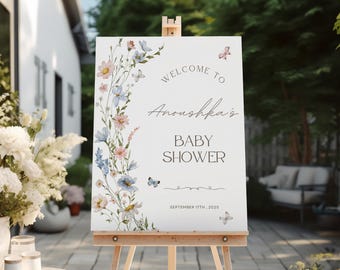 Baby Shower Welcome Sign, Baby In Bloom Welcome Sign, Wildflower Baby Shower, Floral Baby Shower Sign, Pink Blue Baby Shower Welcome Sign