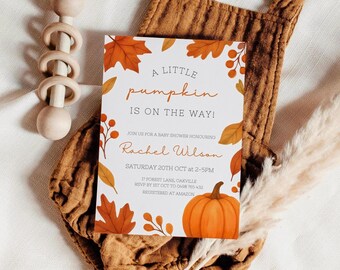 Invitación para baby shower de otoño, invitación para baby shower de calabaza, invitación para baby shower de género neutro, baby shower de Acción de Gracias, baby shower de otoño
