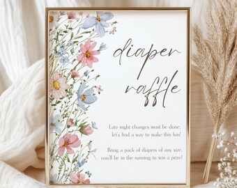 Diaper Raffle Sign, Baby Shower Sign, Wildflower Baby Shower Sign, Baby In Bloom Baby Shower, Spring Summer Baby Shower Sign Template