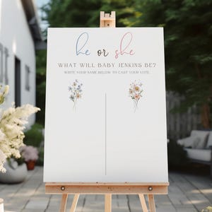 He or She What will Baby Be Sign, Gender Reveal Welcome Sign, Baby Gender Voting Sign, Gender Reveal Games, Wildflower Gender Reveal