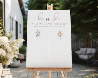 He or She What will Baby Be Sign, Gender Reveal Welcome Sign, Baby Gender Voting Sign, Gender Reveal Games, Wildflower Gender Reveal