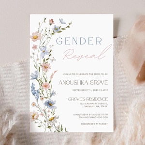 Wildflower Gender Reveal Invitation, Wildflower Baby Shower, He or She Gender Reveal Invite, Summer Floral Invite, Gender Reveal Annoucement
