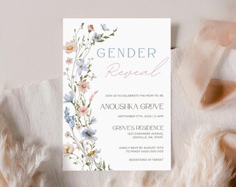 Wildflower Gender Reveal Invitation, Wildflower Baby Shower, He or She Gender Reveal Invite, Summer Floral Invite, Gender Reveal Annoucement