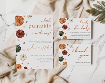 Fall little Pumpkin Baby Shower Invite Bundle, Little Pumpkin Baby Shower, Thanksgiving Baby Shower, Fall Baby Shower, Gender Neutral Invite