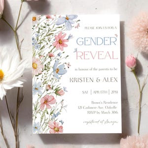 Wildflower Gender Reveal Invitation, Wildflower Baby Shower, He or She Gender Reveal Invite, Summer Floral Invite, Gender Reveal Annoucement
