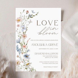 Love In Bloom Bridal Shower Invitation, Floral Bridal Shower Invite, Wildflower Bridal Shower Invite, Wedding Shower Invite Template