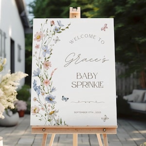 Baby Sprinkle Welcome Sign, Wildflower Baby Welcome Sign, Floral Baby Shower Sign, Baby in Bloom Baby Sprinkle Sign, Pink Blue Baby Sign image 1
