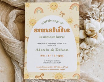 Sunshine Baby Shower Invite, A Little Ray of Sunshine Boho Rainbow Baby Shower Invite, Summer Baby Shower Invite, Gender Neutral Baby Shower