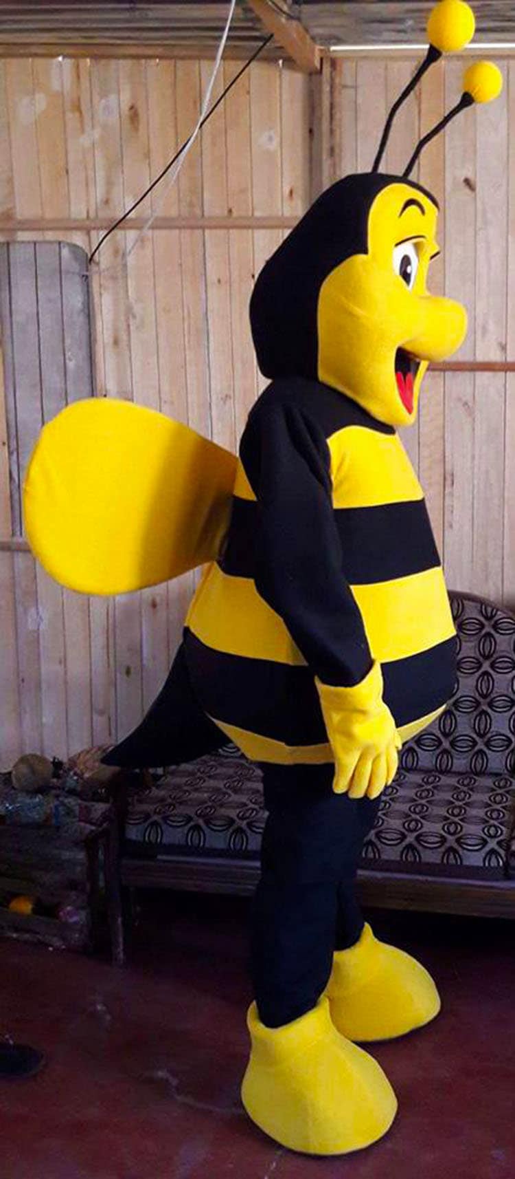 Mascotte d'abeille noire et jaune, costume Taille L (175-180 CM)