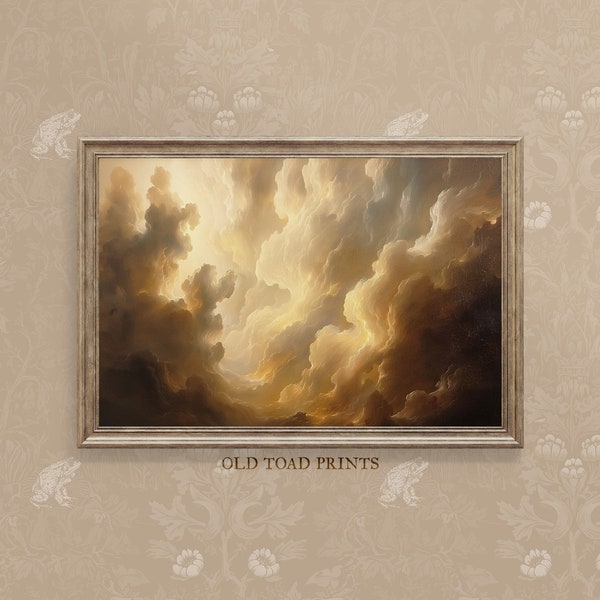 Golden Hour Cloud Artwork Skyscape Painting Romantic Light Academia Room Decor | Vintage-Inspired Artprint Original Eclectic Wall Art