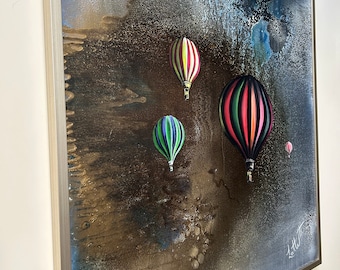 Airballon - Original Art Painting ,Amazing Colors Library mix media art . Art on Frame Canvas