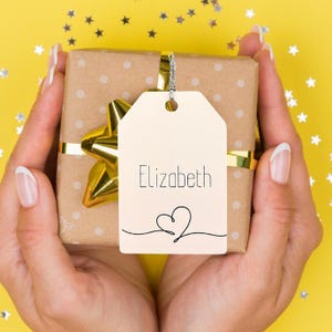 Personalised Gift Tags | Custom Name | White Cardstock Tags 3x2 in | Wedding Favour Tags, Party Gift Tags, Name Tags with or without String