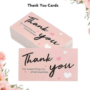 Tarjetas de agradecimiento premium en forma de corazón para pequeñas empresas / Notas de agradecimiento al cliente / Diseño minimalista en rosa y blanco