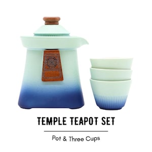 Temple Blue Teapot Set | Teapot Set with 3 Cups | Handmade Ceramic Tea Set | Perfect Gift for Tea Lovers | Housewarming Gift | Teapot Set