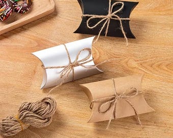 Cajas de almohada de papel kraft con cordel/caja de regalo para embalaje de joyas