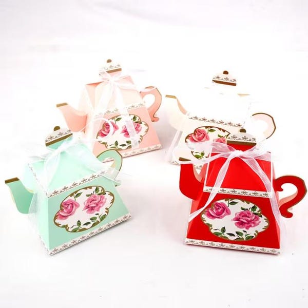 Teapot Gift Box | Pink and White Paper Favour Boxes for Tea Party, Weddings, Birthdays  and Bridal Shower Gifts | Vintage Gift Box