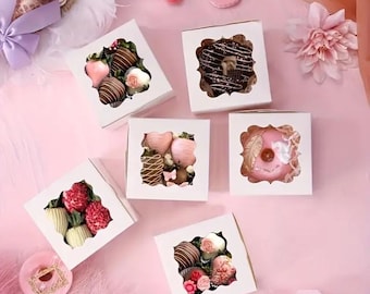 Cookie Boxes with Window | Bakery Boxes for Chocolate Strawberries, Pastries, Cupcakes, Desserts, Wedding & Holiday Favours