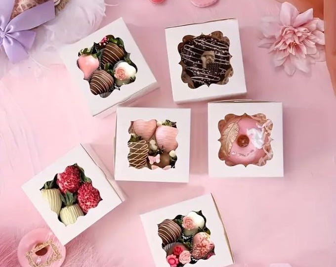 Cookie Boxes with Window | Bakery Boxes for Chocolate Strawberries, Pastries, Cupcakes, Desserts, Wedding & Holiday Favours