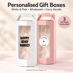 Personalised Octagonal Window Gift Box | Clear Display, Carry Handle (White/Pink)