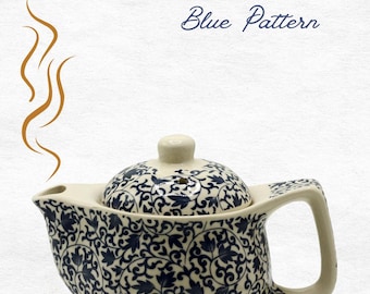 Teiera per le erbe con motivo blu / Piccola teiera in ceramica con colino in metallo / Set regalo di teiera per le erbe da 350 ml / Teiera con 6 tazze per gli amanti del tè.
