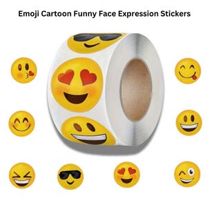 Stickers grappig gezicht cartoon | Emojistickers | Ronde etiketten van 2,5 cm | Halfglanzend zelfklevend | Perfect voor gamecadeaus, enveloppen en knutselwerk