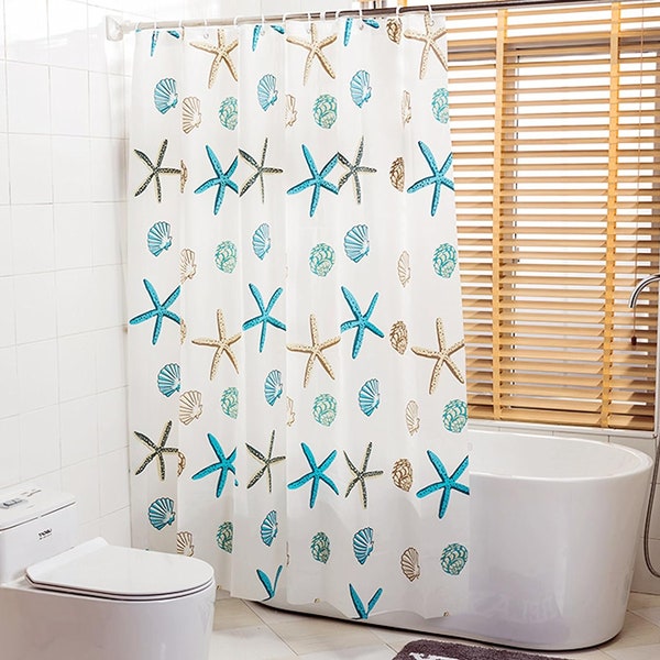 72" x 72" PEVA Bathroom Shower Curtain with 12 Grommets and Plastic Hooks - rv shower curtain, tall shower curtain, shower curtain liner