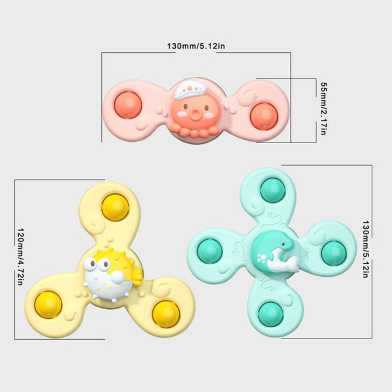 3pcs Sea Animals Baby Spinner Toys With Suction Cups Babies Rattle Toys ...