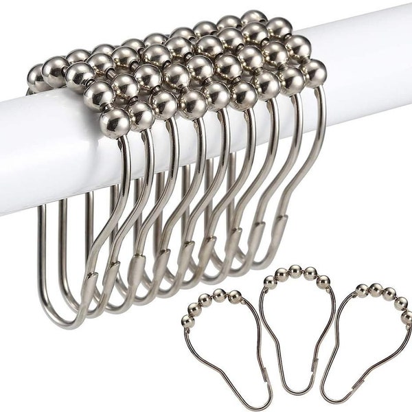 12-60pcs Rust Resistant Stainless Steel Rolling Shower Curtain Hooks/Rings/Hangers - gold shower curtain ring, easy sliding shower curtain