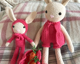 Lapin peluche doudou famille enfant cadeau mignon crochet fait main original fille garçon amigurumi gift kid children rabbit teddy handmade