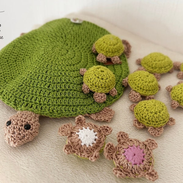 Tortue crochet fait main mémoire couleur chiffres enfant peluche cadeau jouet nature découverte original animal children toy gift turtle kid