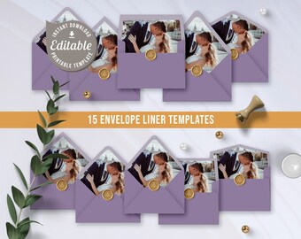 Wedding Photo A7 A6 A2 A1 Editable Envelope Liner Template, 5x7, Wedding Envelope Liner, Instant Download, Printable, Euro Flap, Square Flap
