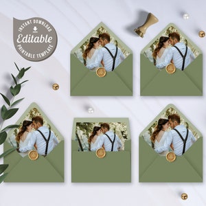 Hochzeit A7 bearbeitbare Umschlag Liner Vorlage, 5 x 7, Hochzeit Umschlag Liner, sofortiger Download, bedruckbar, Euro Klappe, quadratische Klappe, abgerundet