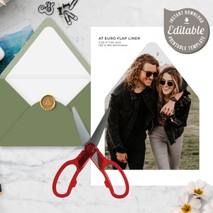 Foto A7 Euro Klappe bearbeitbare Umschlag Vorlage, 5 x 7, Hochzeitsumschlag Liner, Sofort Download, bedruckbar, EuroFlap