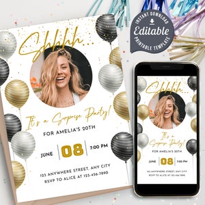 Editable Surprise Birthday Invitation: Printable Party Template (Digital Download)