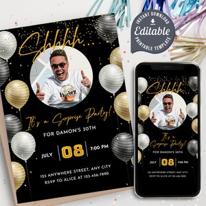 Editable Surprise Birthday Invitation: Phone Evite Template (Digital Download)